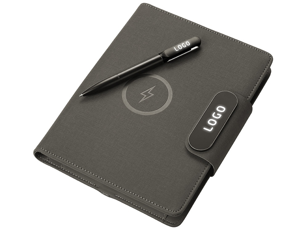 Подарочный набор Twilight: органайзер А5 с беспроводной зарядкой и металлическая шариковая ручка со светящимся логотипом