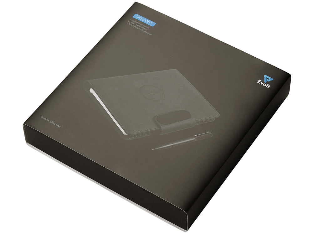 Подарочный набор Twilight: органайзер А5 с беспроводной зарядкой и металлическая шариковая ручка со светящимся логотипом