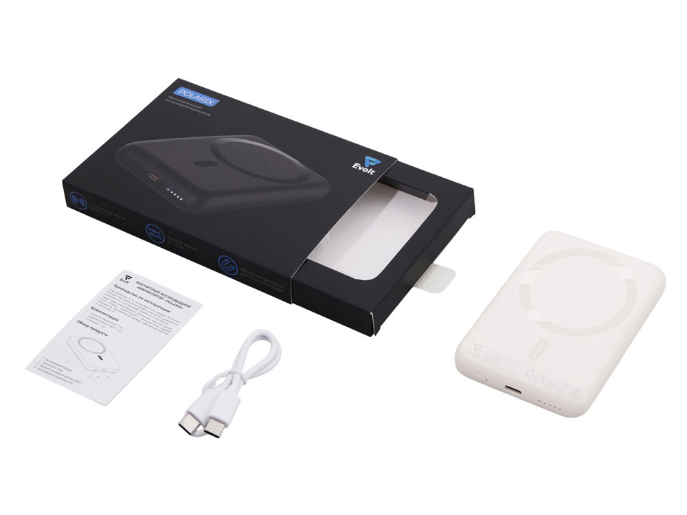 Магнитный внешний беспроводной аккумулятор Polarix, QC/PD, 10000 мАч