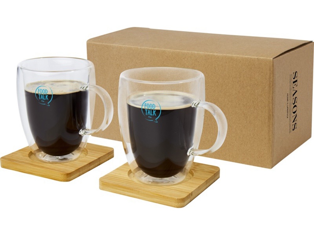 Стеклянный стакан Manti с двойными стенками и подставкой, 350 мл, 2 шт