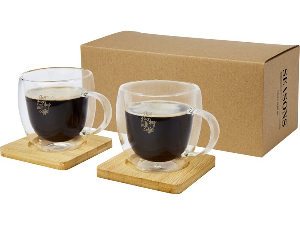 Стеклянный стакан Manti с двойными стенками и подставкой, 350 мл, 2 шт