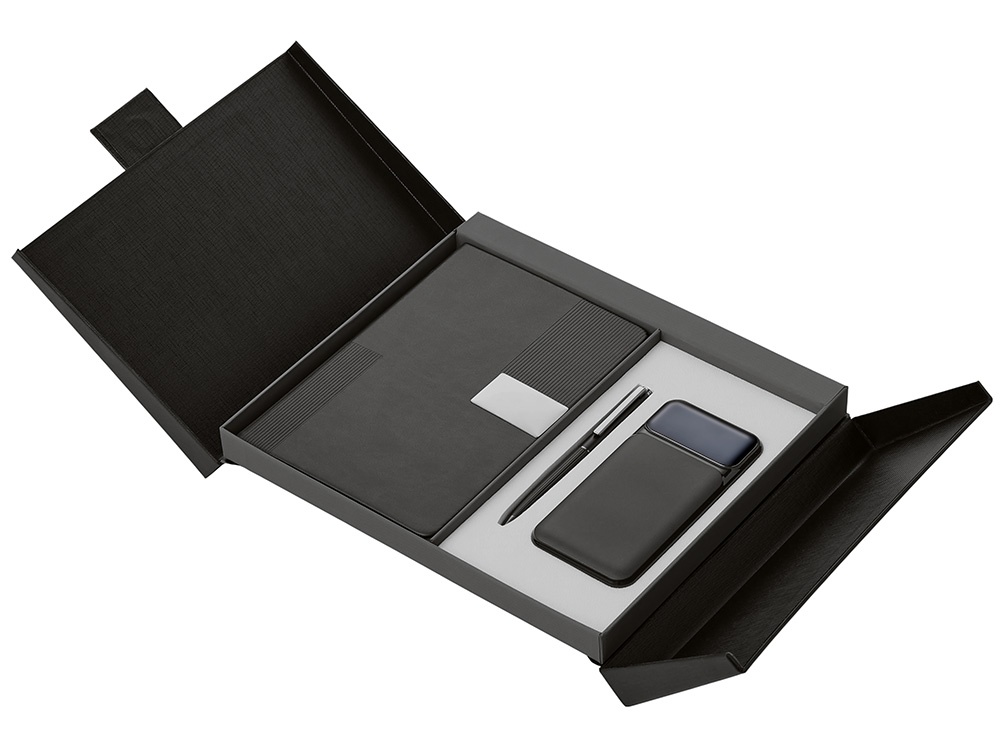 Подарочный набор Tesla с блокнотом А5, ручкой и пауэрбенком на 10 000 mAh